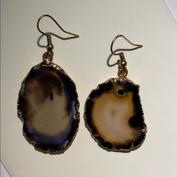 🔮HP🔮 Gold Agate Slice Earrings Natural Stone - Picture 6 of 7
